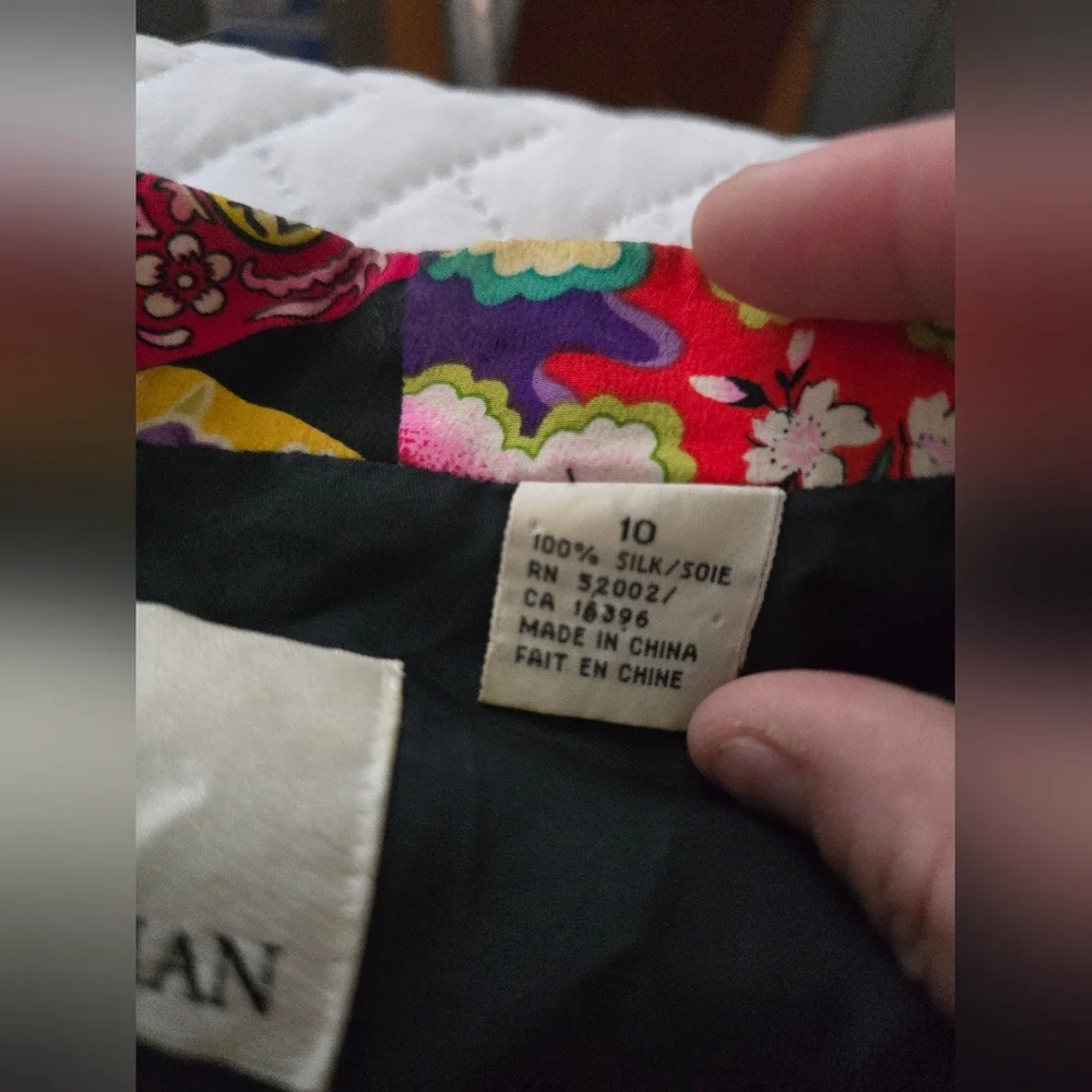 Vintage 100% Silk Dana Buchman Multicolor Fan Pattern Blazer - Picture 6 of 10